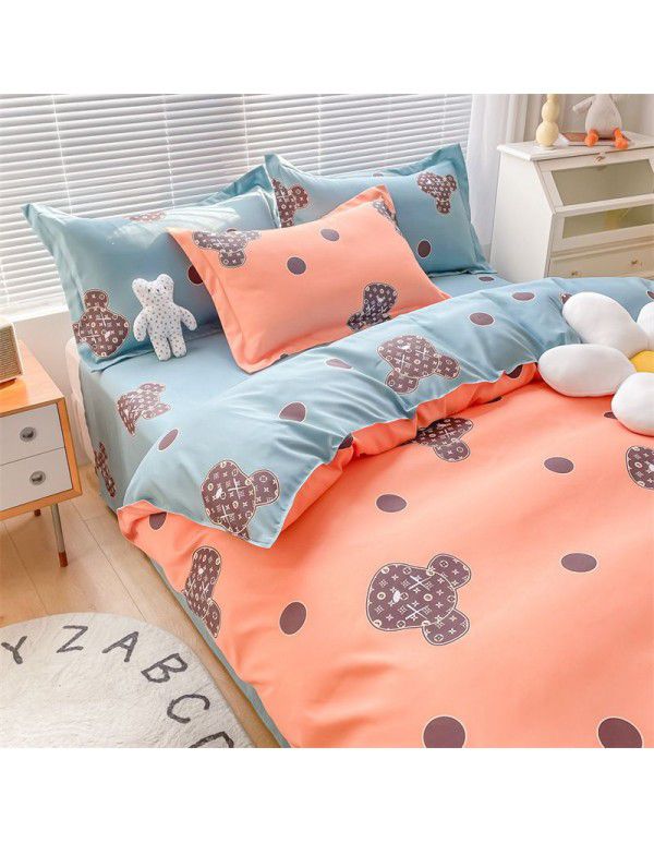 Cotton brushed four piece fitted sheet small fresh thickened sheet quilt cover three piece bedding gift wholesale