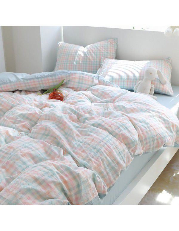 Korean version brushed single quilt cover single quilt quilt cover student dormitory washable cotton bed sheet women's four piece quilt cover