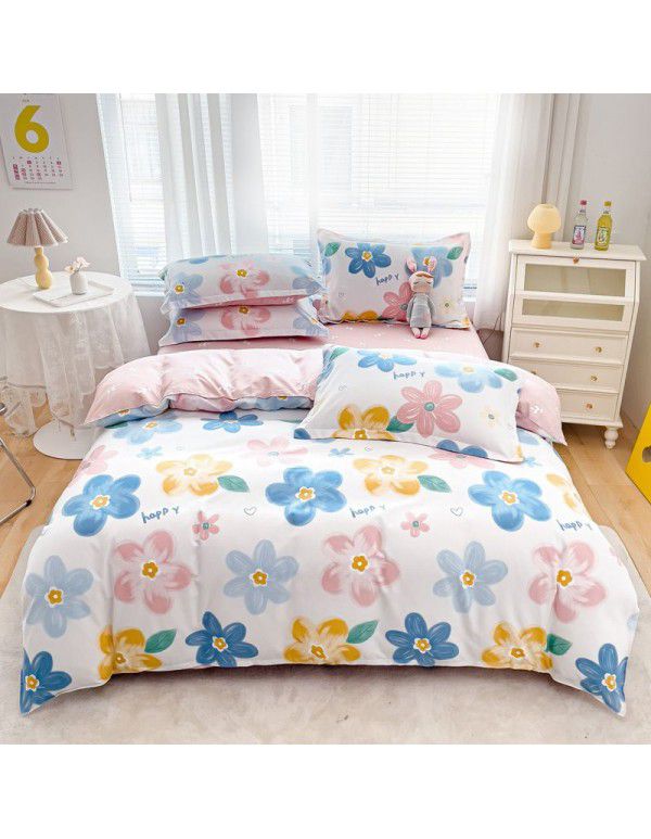 Hengyuan sample pure cotton brushed four piece set thickened warm bed sheet quilt cover four piece set student dormitory three piece set wholesale