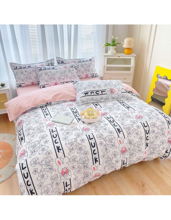 Cotton brushed four piece fitted sheet small fresh thickened sheet quilt cover three piece bedding gift wholesale