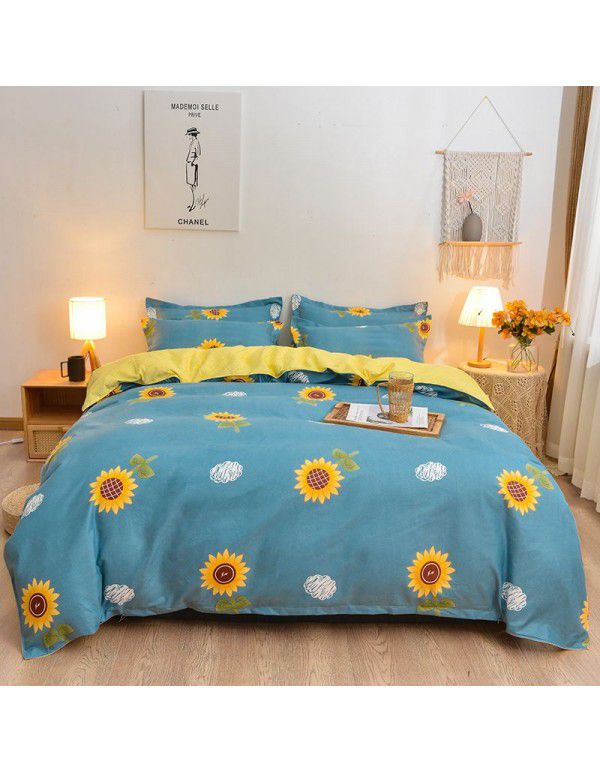 Wholesale thickened cotton matted four piece set spring and autumn cotton bed sheets and quilts, one piece of bedding