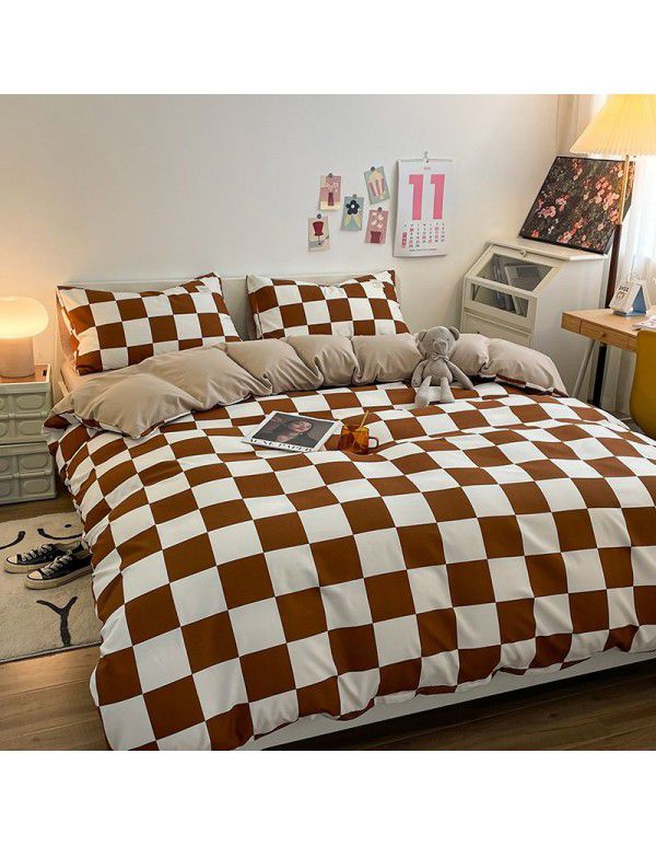The manufacturer sells directly to Nordic simple spring and autumn wash cotton four piece single double light luxury dormitory bed sheet and quilt cover
