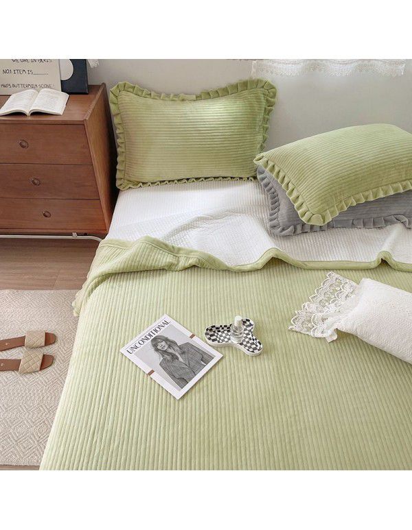 Simple and thickened Korean milk pile bed cover 3-piece quilted quilted quilted quilted bed sheet anti-static single piece blanket