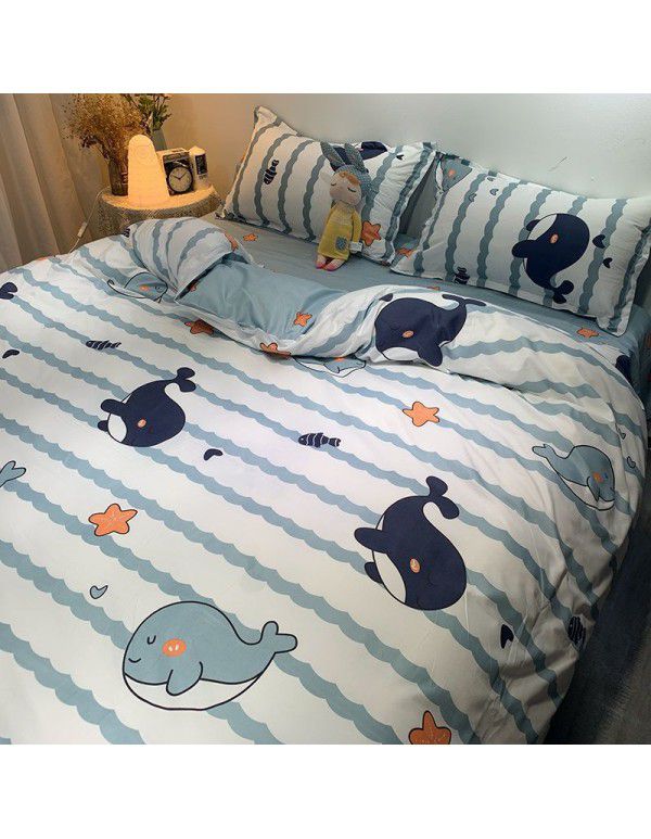 Nordic Style Simple Gentleman Men's Grey Duvet Cover Bedding Set of 4 Pieces Solid Color Sheet Grid Dormitory Set of 3 Pieces