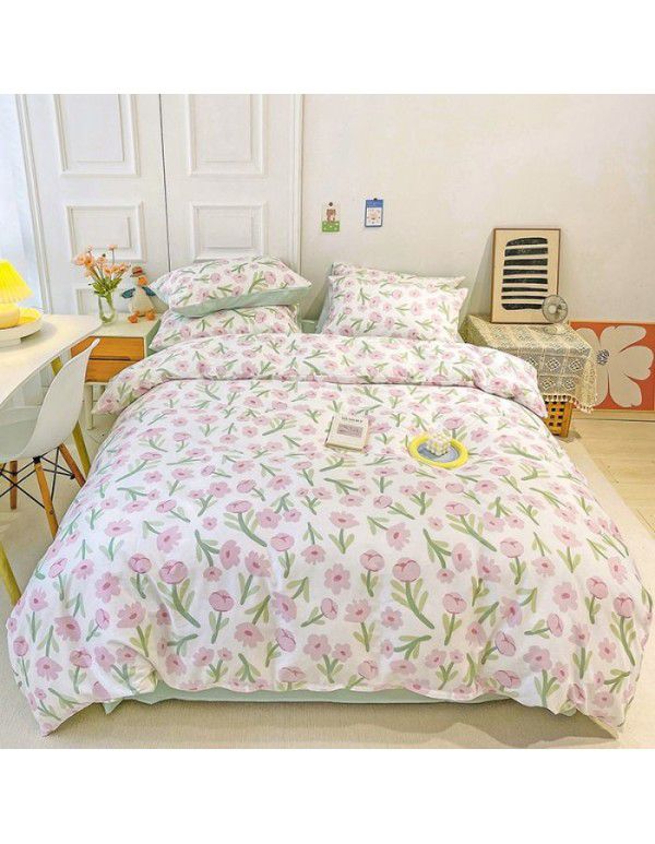 Ins wind small fresh cotton four piece cotton three piece bed sheet