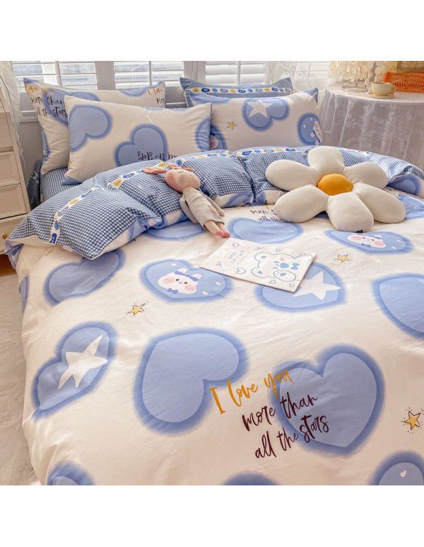  spring new ins cartoon pure cotton bedding four piece cotton children's sheet quilt cover three piece set