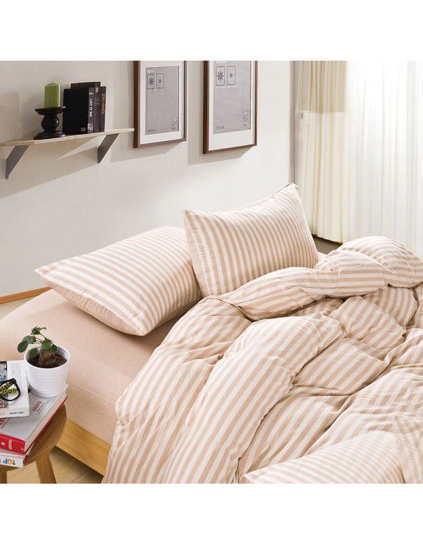 Quilt Cover Indian Cotton Knitted Cotton Quilt Cover Cotton Pillow Case Stripe Set Fitted Sheet Sheet Nantong Home Textile Wholesale