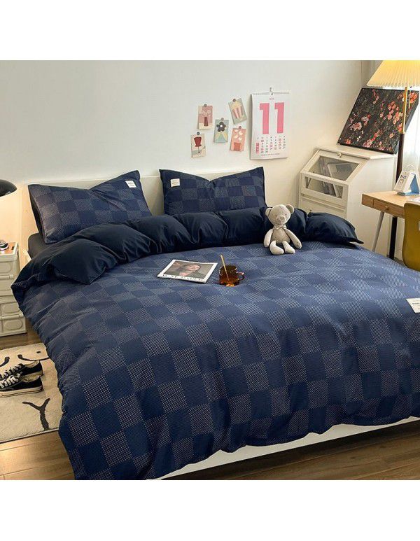 The manufacturer sells directly to Nordic simple spring and autumn wash cotton four piece single double light luxury dormitory bed sheet and quilt cover