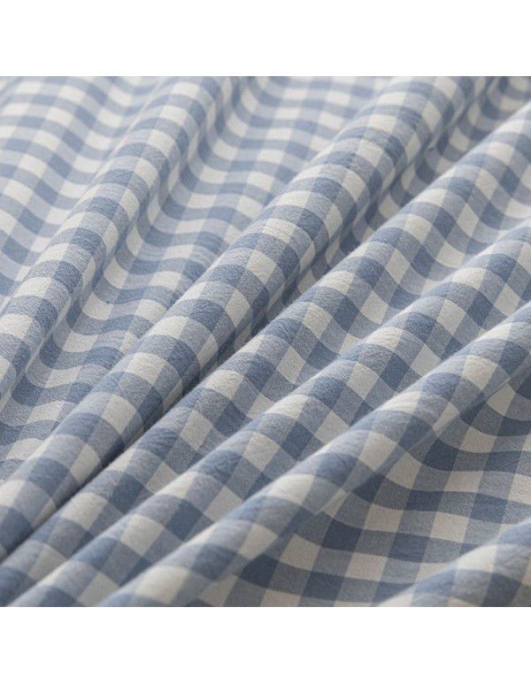 Japanese 100% cotton washable cotton bed sheet single piece summer cotton single dormitory quilt sheet plaid pillow case three piece set