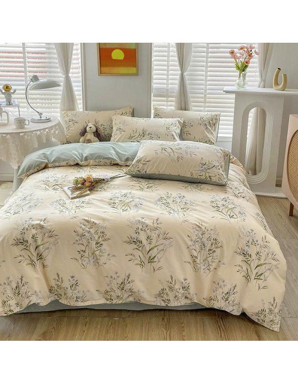 Hot selling ins Pastoral 60 Thread Count Cotton 4-Piece Set Printed Cotton Small Fresh Flat Sheet Quilt Cover Fitted Sheet Set Postage Package