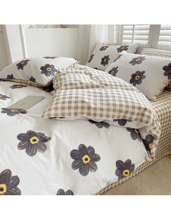 Small fresh cotton 4-piece set, pure cotton 3-piece set, bed sheet, net red dormitory bedding, 4-piece set, wholesale