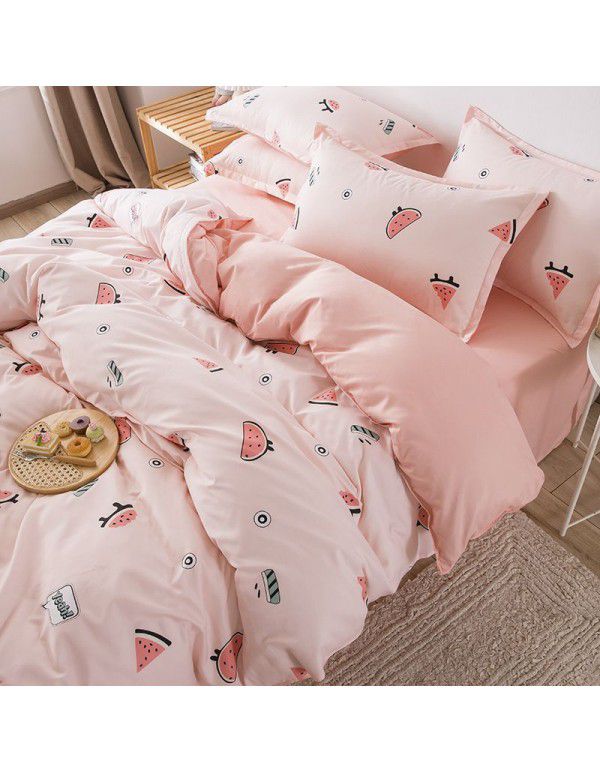 Korean version brushed single quilt cover single quilt quilt cover student dormitory washable cotton bed sheet women's four piece quilt cover