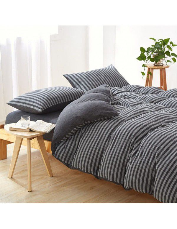Quilt Cover Indian Cotton Knitted Cotton Quilt Cover Cotton Pillow Case Stripe Set Fitted Sheet Sheet Nantong Home Textile Wholesale