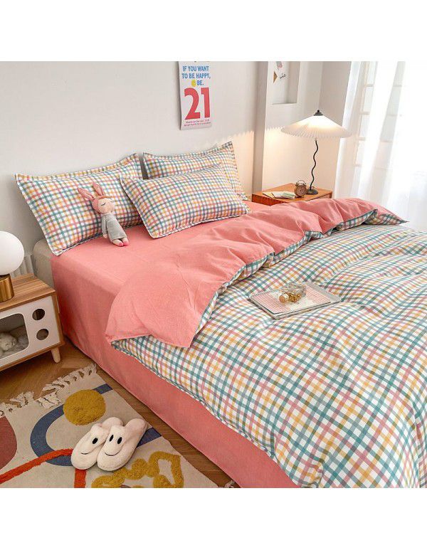 Cotton brushed four piece fitted sheet small fresh thickened sheet quilt cover three piece bedding gift wholesale