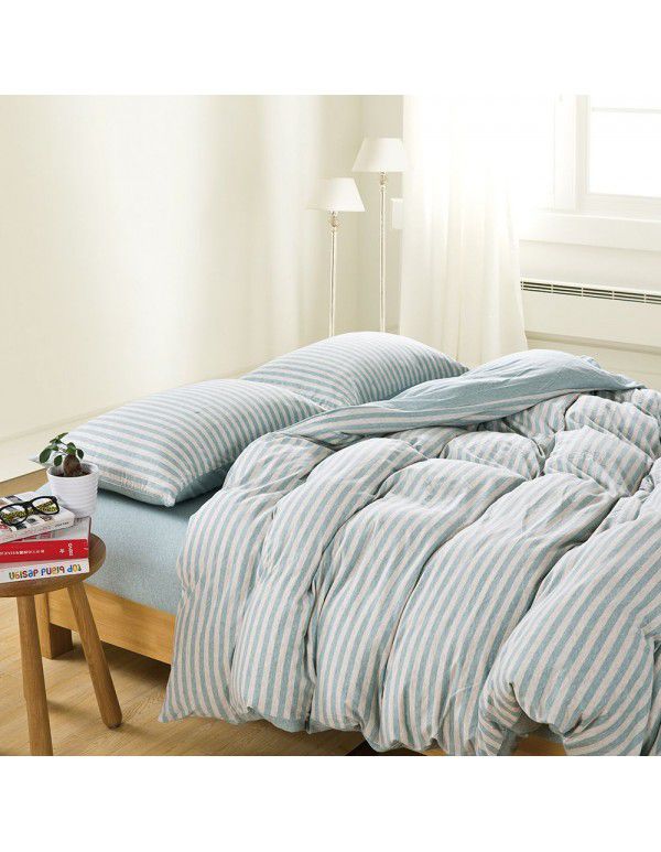 Quilt Cover Indian Cotton Knitted Cotton Quilt Cover Cotton Pillow Case Stripe Set Fitted Sheet Sheet Nantong Home Textile Wholesale