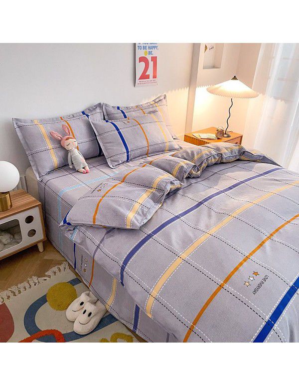 Cotton brushed four piece fitted sheet small fresh thickened sheet quilt cover three piece bedding gift wholesale