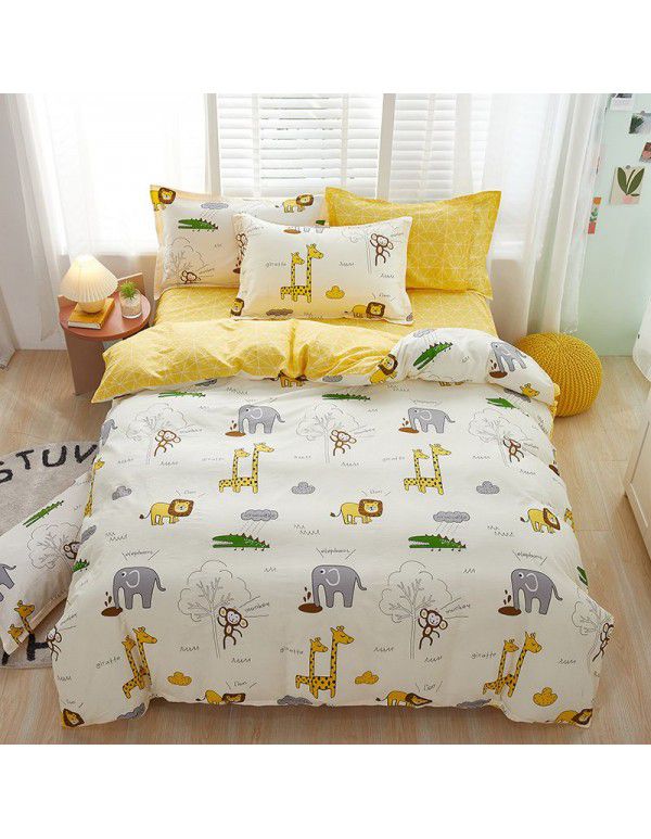 Nordic simple heart-shaped cotton 4-piece set 1.8m bedding, cotton quilt cover, bed sheet, 3-piece set for student dormitory