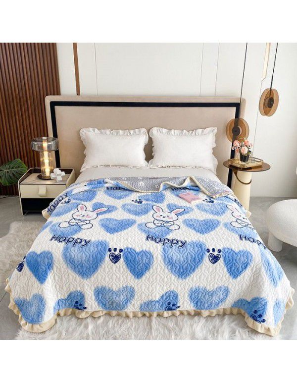 Autumn and winter thickened milk velvet bed cover quilted warm bed sheet crystal velvet blanket machine washable one hair substitute