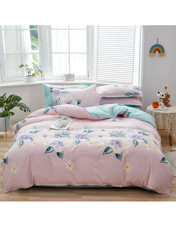 Wholesale thickened cotton matted four piece set spring and autumn cotton bed sheets and quilts, one piece of bedding