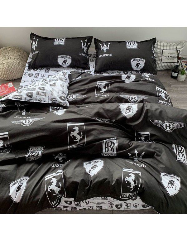 Nordic Style Simple Gentleman Men's Grey Duvet Cover Bedding Set of 4 Pieces Solid Color Sheet Grid Dormitory Set of 3 Pieces