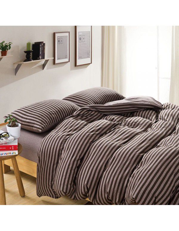 Quilt Cover Indian Cotton Knitted Cotton Quilt Cover Cotton Pillow Case Stripe Set Fitted Sheet Sheet Nantong Home Textile Wholesale