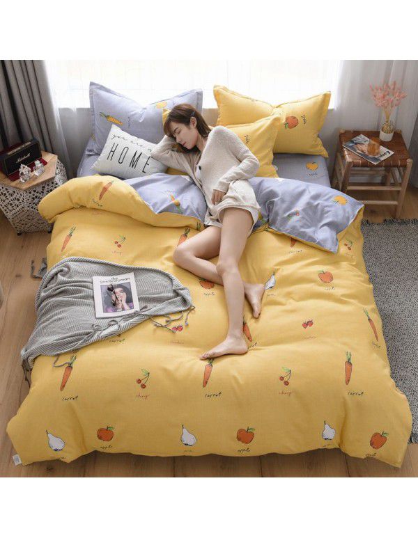 Wholesale all cotton thickened four piece set, all cotton brushed three piece set, student dormitory bed sheet and quilt cover, one for distribution