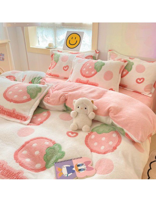 Milk velvet winter warm Farai velvet 4-piece set thickened coral velvet female bedding double-sided velvet quilt cover sheet