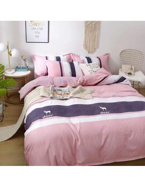 Type A pure cotton four piece cotton wholesale ins style fitted sheet thickened sheet quilt cover three piece set