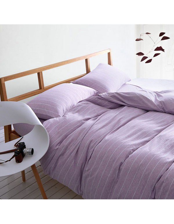 Quilt Cover Indian Cotton Knitted Cotton Quilt Cover Cotton Pillow Case Stripe Set Fitted Sheet Sheet Nantong Home Textile Wholesale