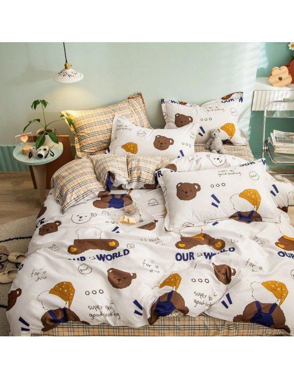 Spring and autumn bed four piece set summer sheet quilt cover Nordic quilt cover student dormitory bed three piece single bed
