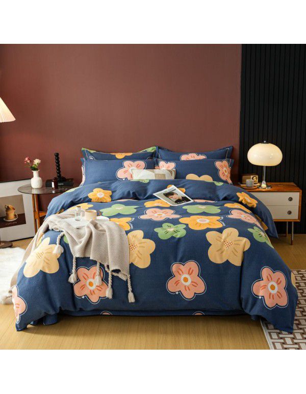 Warm in autumn and winter, pure cotton, thickened, brushed, four piece cotton bed sheet, single quilt cover, bedding, household wholesale