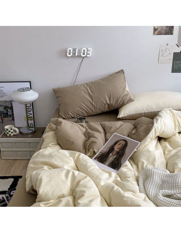 Ins Scandinavian style simple double washing cotton bed four piece set mixed bed sheet quilt cover 4 dormitory three piece set