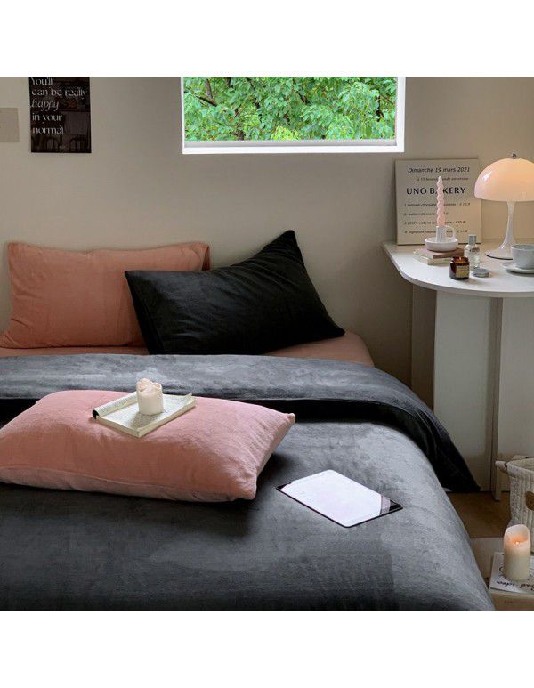 Little Red Book blogger recommends solid color mixed with milk wool four piece thick warm quilt cover coral wool bedspread ins