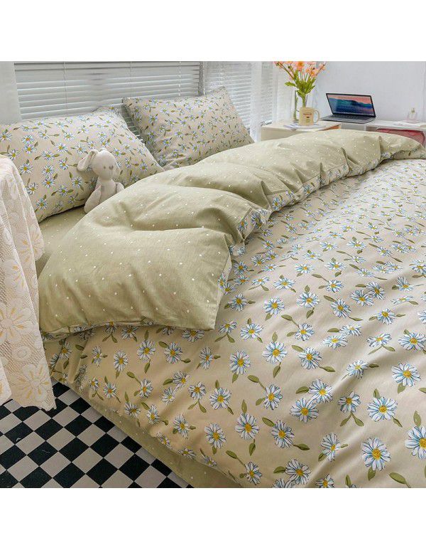 Wholesale of all cotton small fresh four piece sets of single and double student dormitories, all cotton printed sheets, quilt covers, gifts, three piece sets