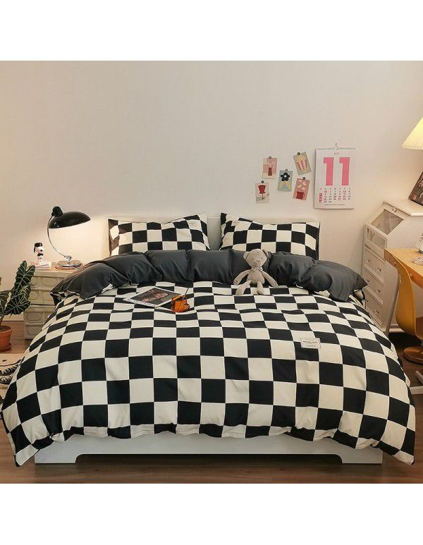 The manufacturer sells directly to Nordic simple spring and autumn wash cotton four piece single double light luxury dormitory bed sheet and quilt cover
