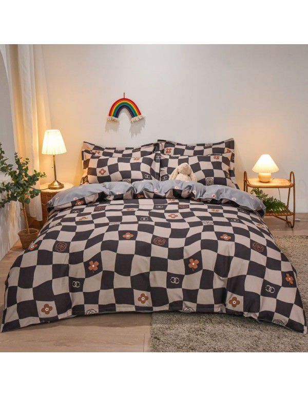 Hengyuan sample pure cotton brushed four piece set thickened warm bed sheet quilt cover four piece set student dormitory three piece set wholesale