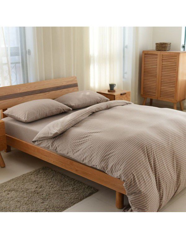 Quilt Cover Indian Cotton Knitted Cotton Quilt Cover Cotton Pillow Case Stripe Set Fitted Sheet Sheet Nantong Home Textile Wholesale