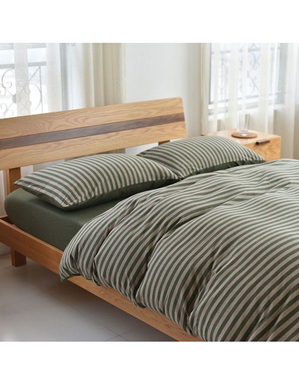 Quilt Cover Indian Cotton Knitted Cotton Quilt Cover Cotton Pillow Case Stripe Set Fitted Sheet Sheet Nantong Home Textile Wholesale