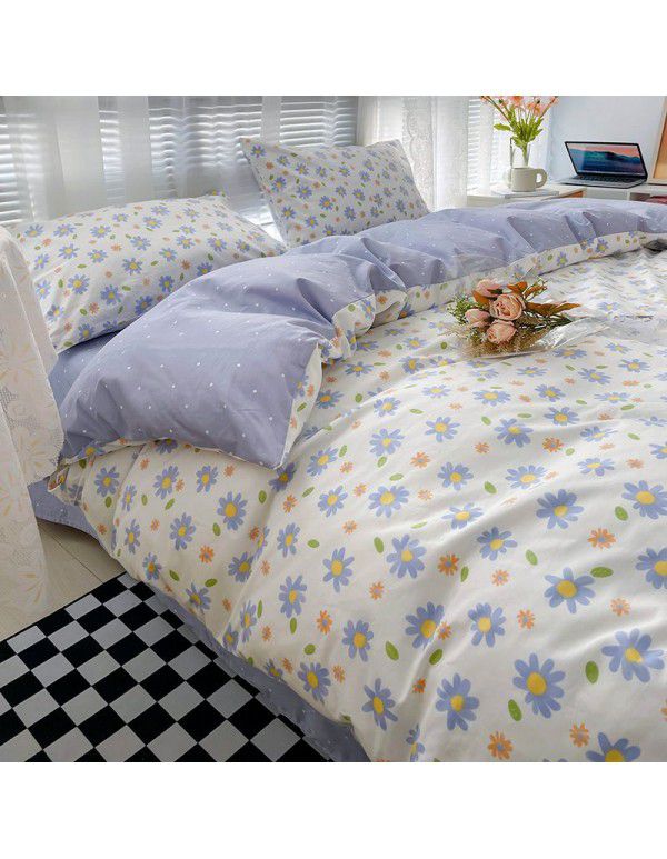 Wholesale of all cotton small fresh four piece sets of single and double student dormitories, all cotton printed sheets, quilt covers, gifts, three piece sets