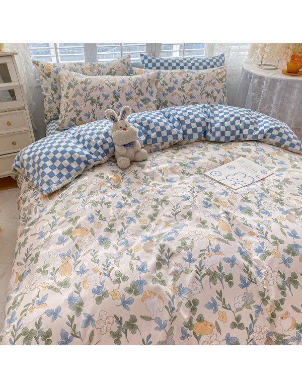  spring new ins cartoon pure cotton bedding four piece cotton children's sheet quilt cover three piece set