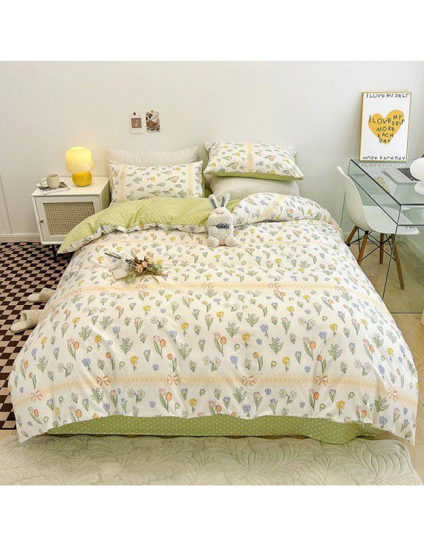 Hot selling ins Pastoral 60 Thread Count Cotton 4-Piece Set Printed Cotton Small Fresh Flat Sheet Quilt Cover Fitted Sheet Set Postage Package