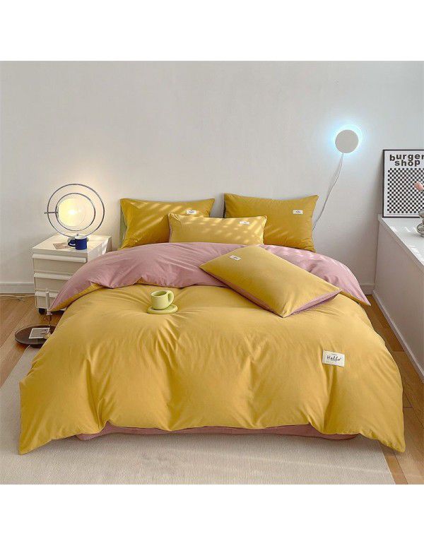 New Four Piece Set Four Season Student Three Piece Set Solid Color Fitted Sheet Double Duvet Cover