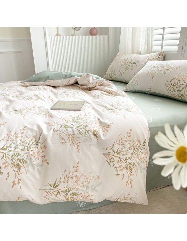 Small fresh cotton 4-piece set, pure cotton 3-piece set, bed sheet, net red dormitory bedding, 4-piece set, wholesale