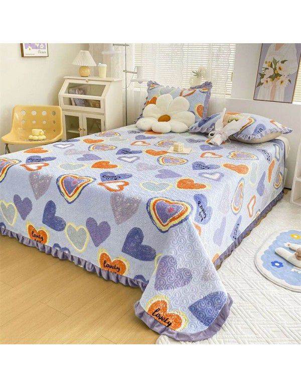 Autumn and winter thickened milk velvet bed cover quilted warm bed sheet crystal velvet blanket machine washable one hair substitute