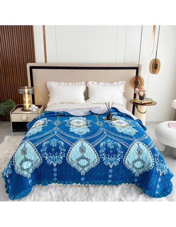 Autumn and winter thickened milk velvet bed cover quilted warm bed sheet crystal velvet blanket machine washable one hair substitute