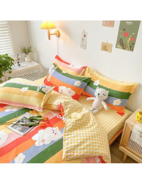 Spring and autumn bed four piece set summer sheet quilt cover Nordic quilt cover student dormitory bed three piece single bed