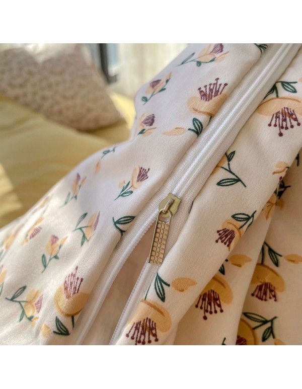 (Small Flowers Series) Nantong Four Piece Bedding Set Wholesale Factory Direct Sales Bedding Sheet, Quilt Cover, Fitted Sheet, Dormitory Three Piece Set