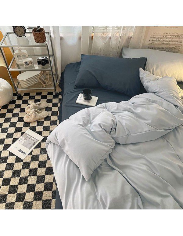 Simple mix and match solid color washed cotton four piece bed fitted sheet sheet quilt cover non dormitory bed article 3