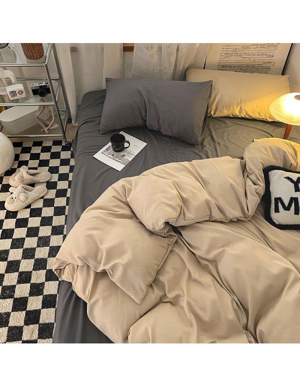 Simple mix and match solid color washed cotton four piece bed fitted sheet sheet quilt cover non dormitory bed article 3