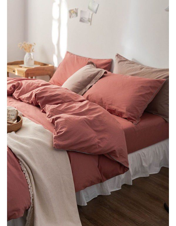 Exported to Japan 100% cotton spring and autumn four piece bedding, quilt cover, bed sheet, 100% cotton, solid color, fitted sheet set